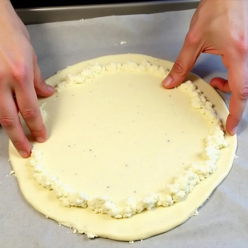 Shaping Vegan Cauliflower Pizza Crust on a Baking Sheet