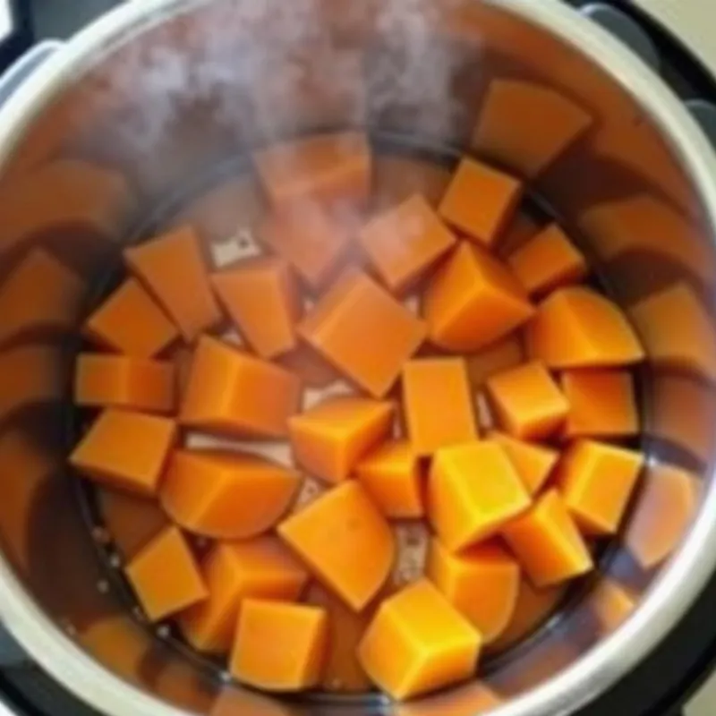 Sweet potato simmering in a pot