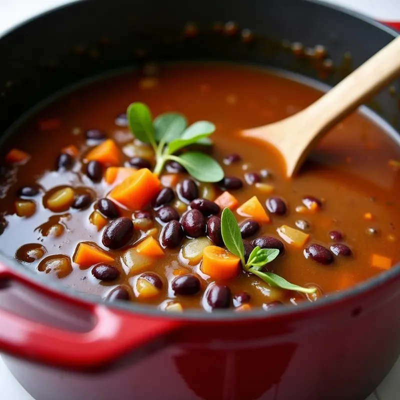 Vegan Black Bean Soup Simmering