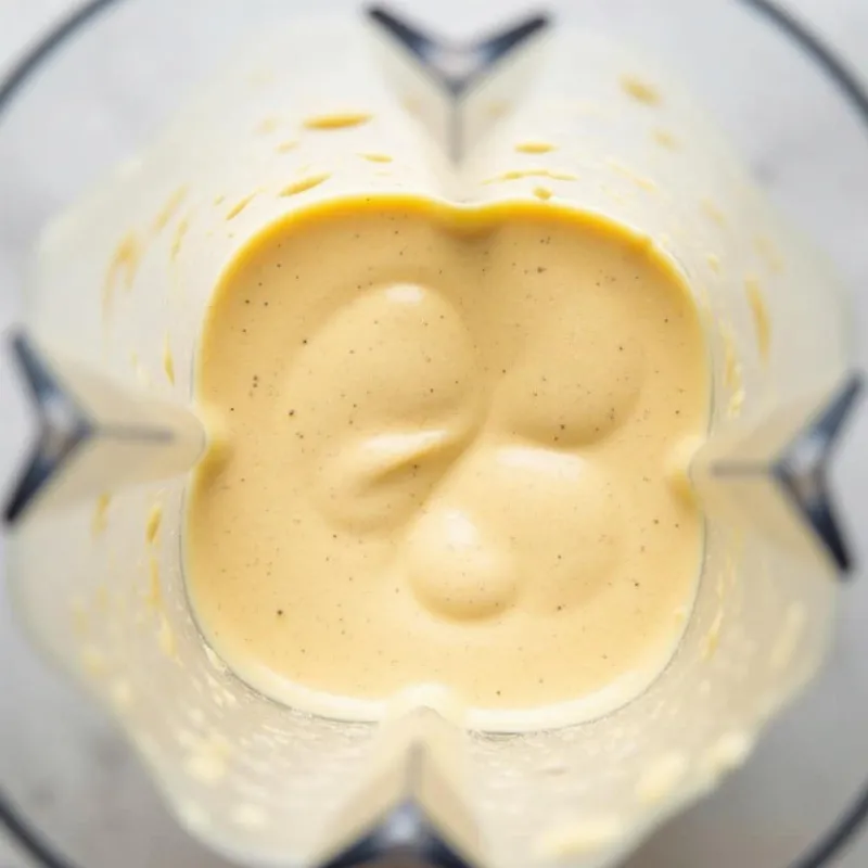 Smooth and creamy vegan cashew ice cream mixture in a blender