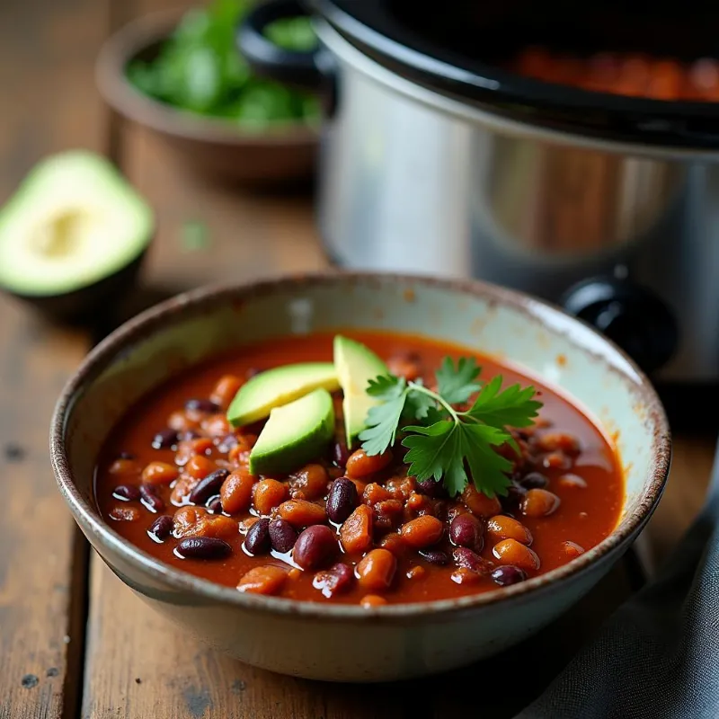 Spicy Vegan Black Bean Chili in a Crockpot