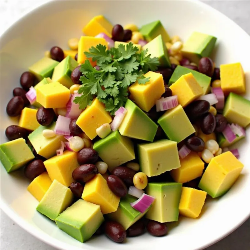 Spicy Mango Avocado Salad in a white bowl