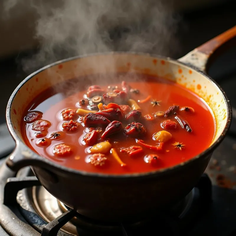 Spicy Sichuan broth in a pot