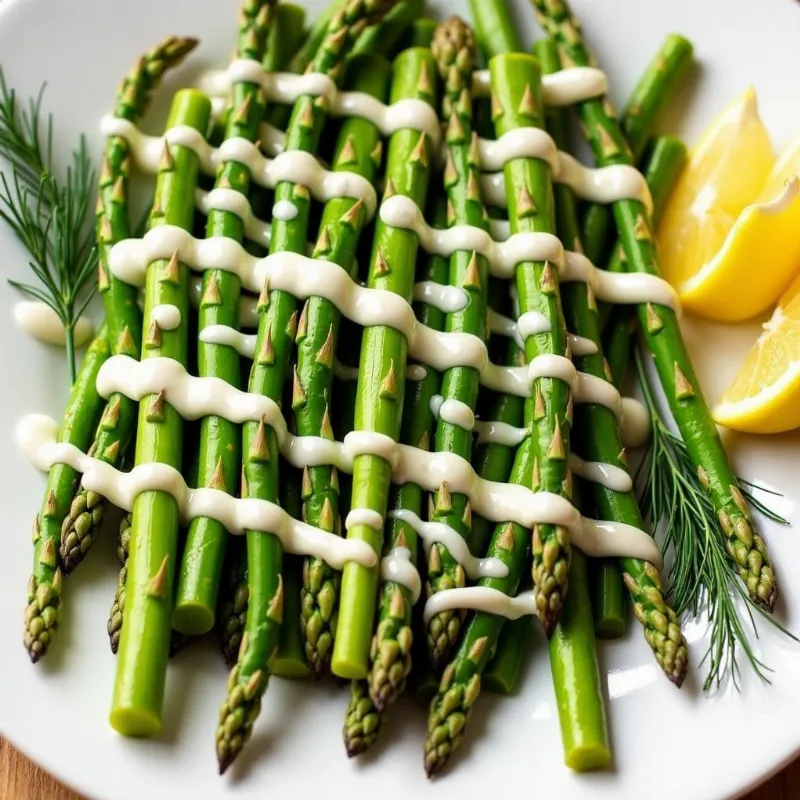 Vegan spring asparagus salad with lemon dill dressing