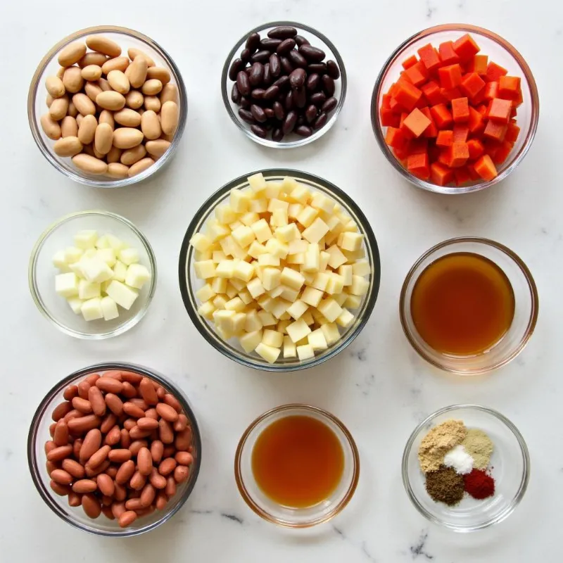 Various ingredients for vegan three bean chili