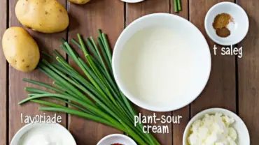 Vegan twice baked potato ingredients arranged on a table