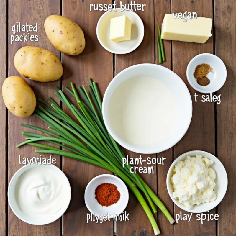 Vegan twice baked potato ingredients arranged on a table