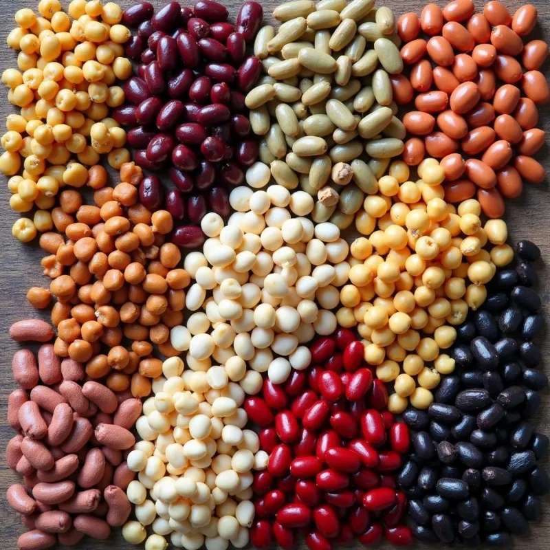 Colorful array of beans for vegan 10-bean soup.