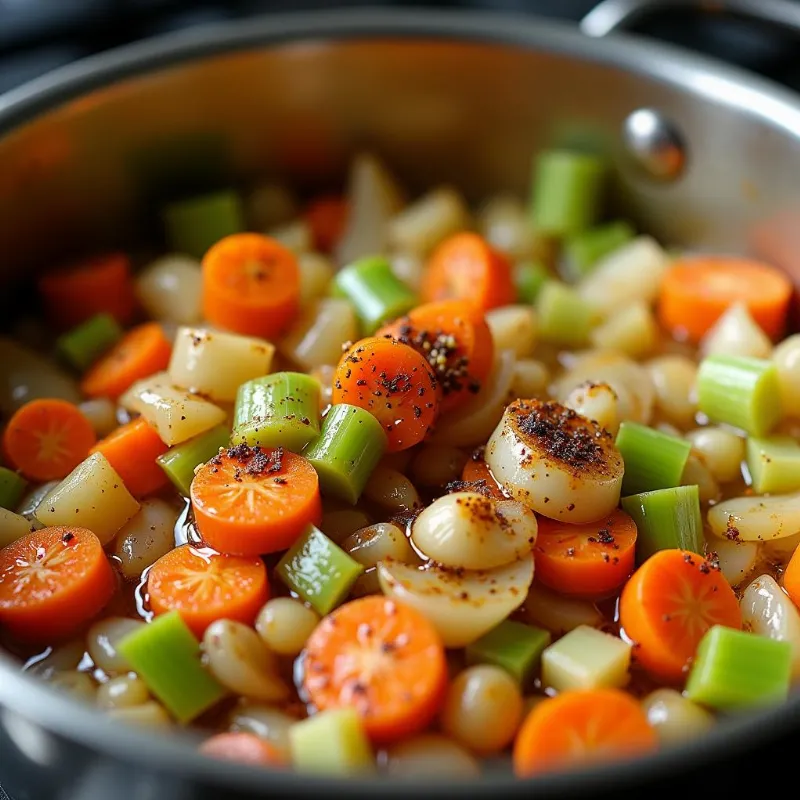 Vegan 15 Bean Soup - Sauteing Vegetables and Spices