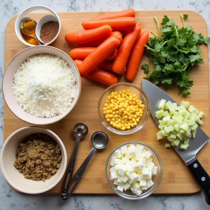 A colorful array of vegan African peanut stew ingredients.