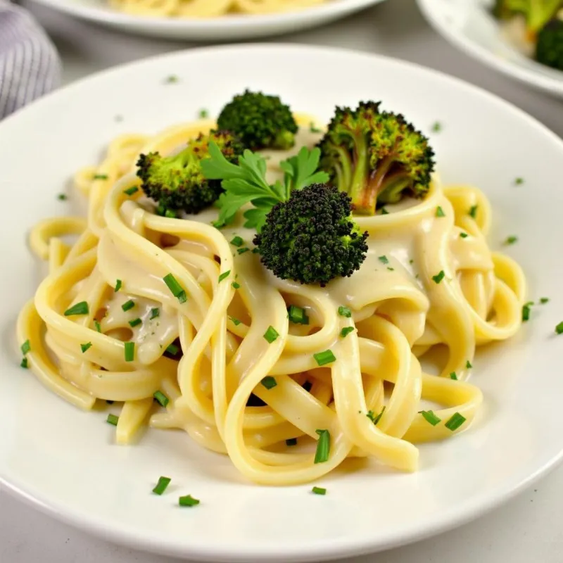 Vegan Alfredo Pasta with Broccoli