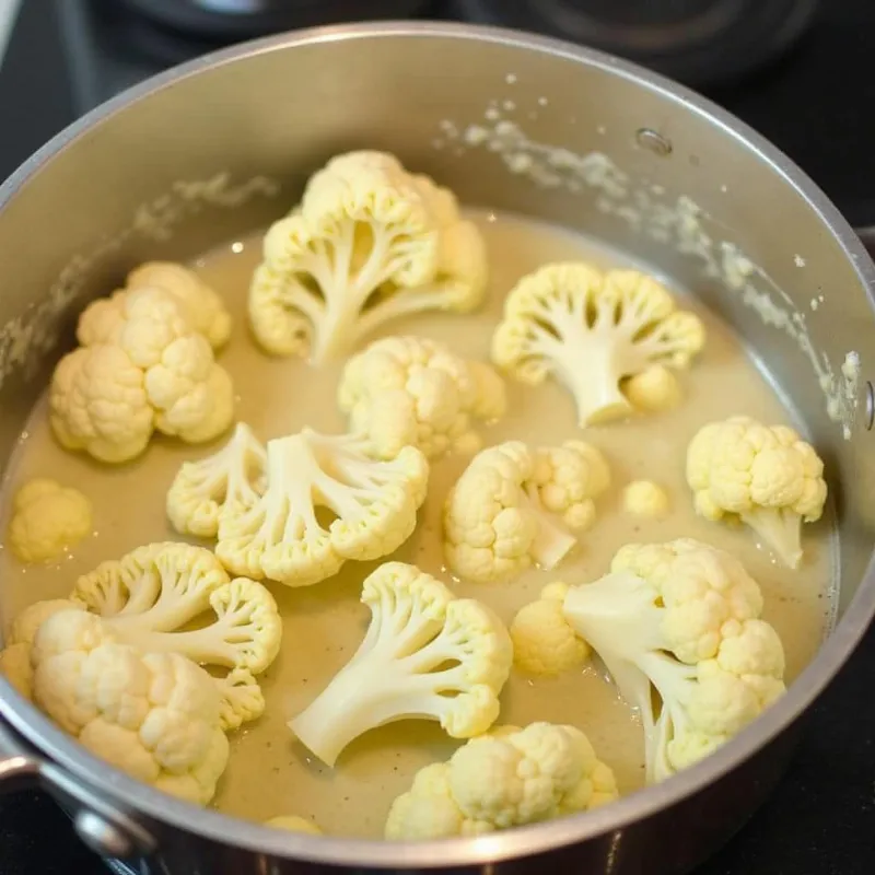 Vegan alfredo sauce simmering on the stovetop.