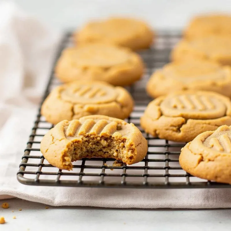  Vegan almond butter cookies on a cooling rack