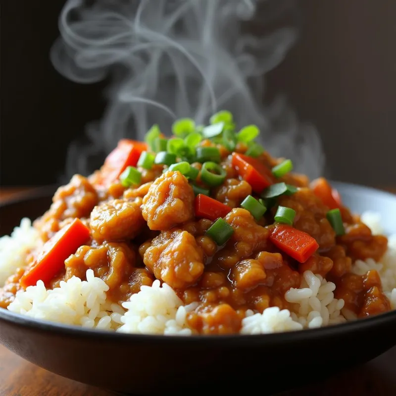 Vegan American chop suey served with rice