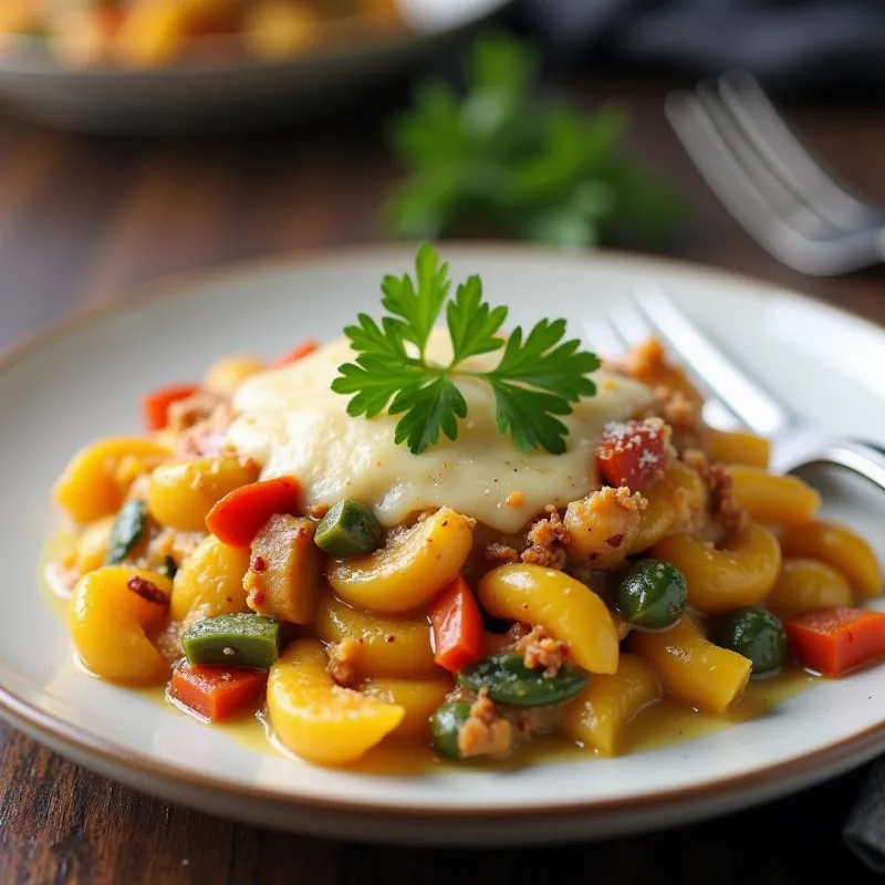 Vegan butternut squash pasta bake with fresh parsley 