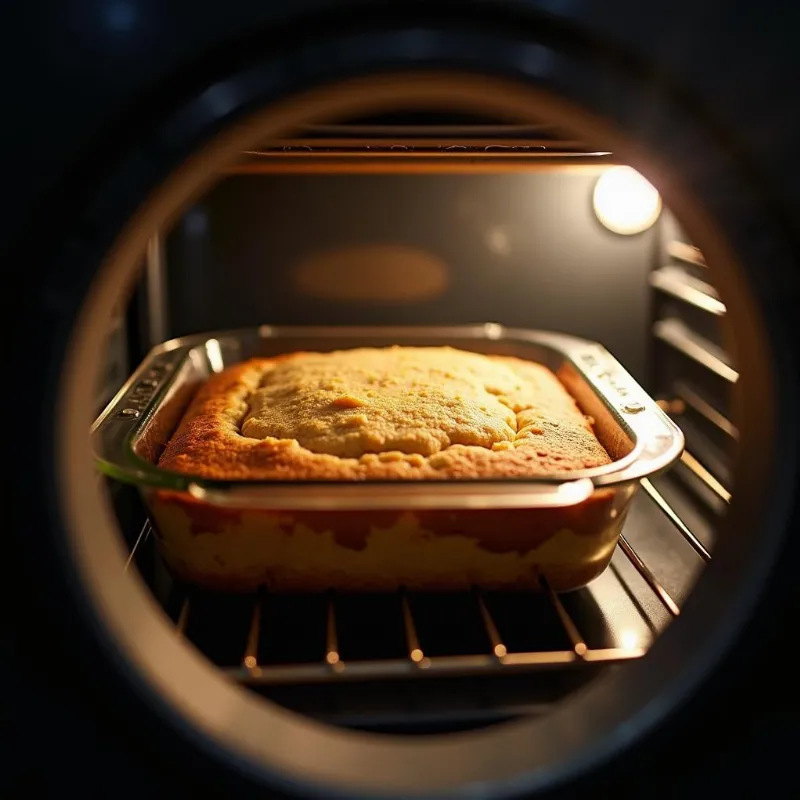 Vegan banana cake baking in the oven