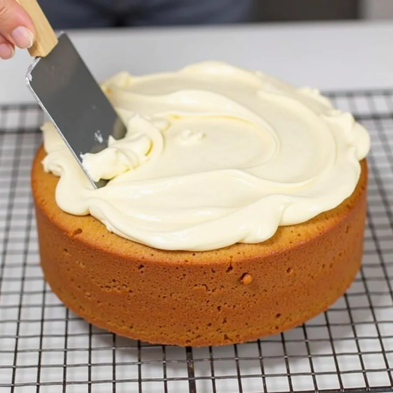 Frosting a vegan banana cake