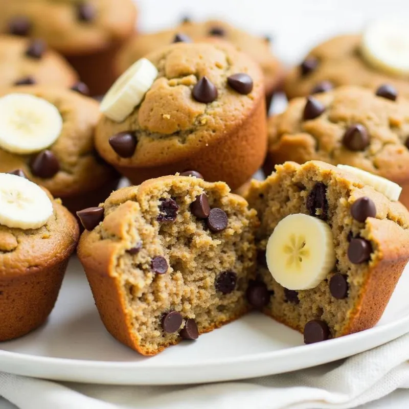 Vegan Banana Chocolate Chip Muffins on a Platter