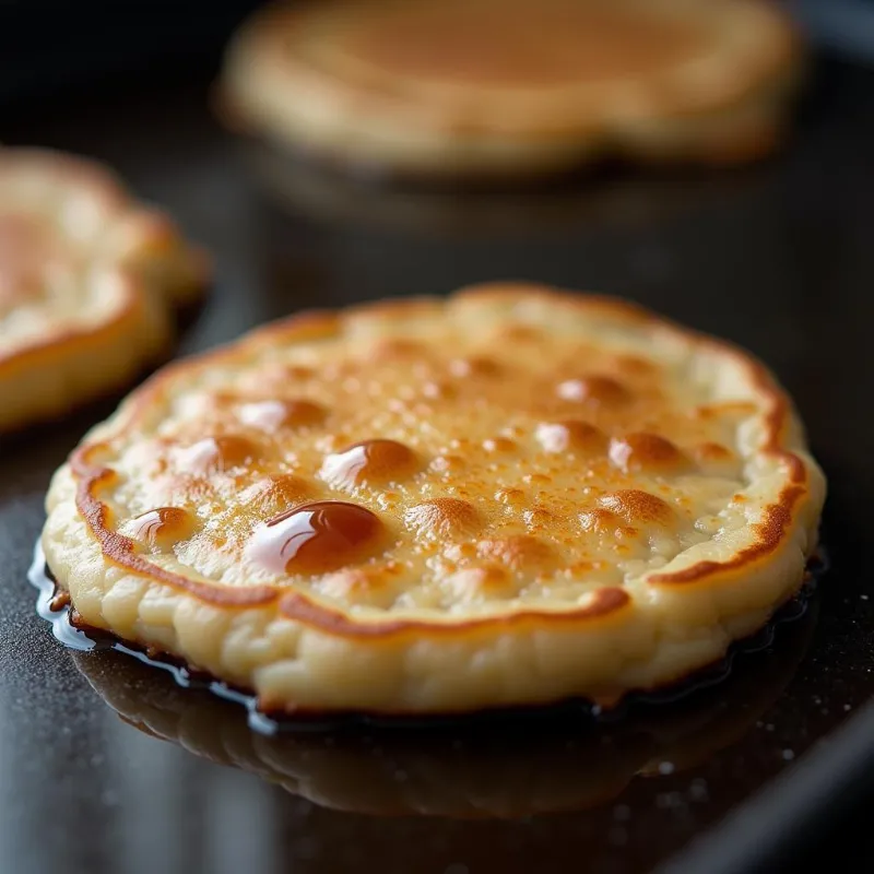 Vegan banana oat pancake cooking