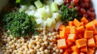 Bowl of barley and vegetables