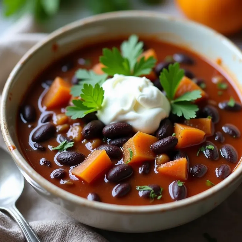 Vegan black bean soup in a bowl