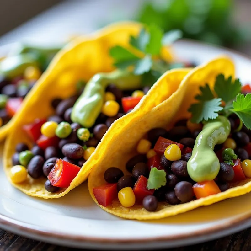 Vegan Black Bean Tacos with Avocado Crema