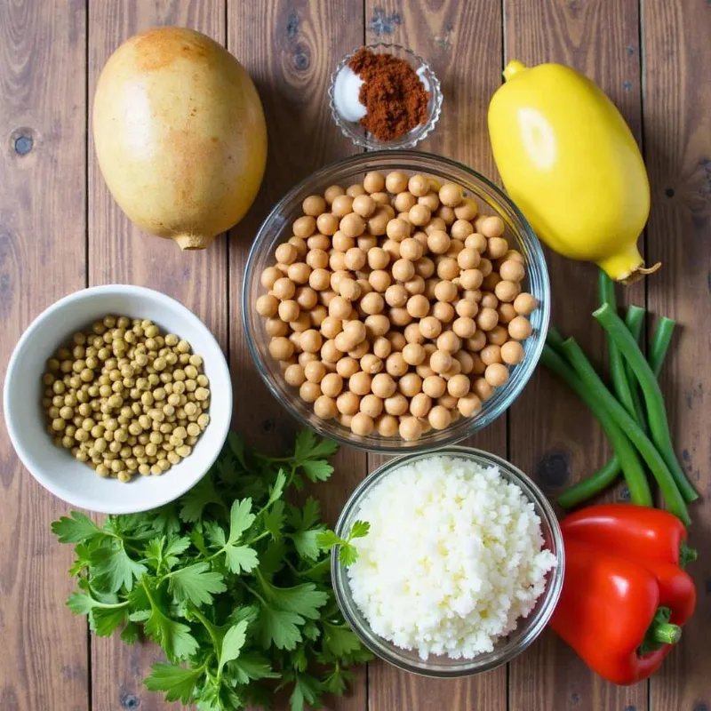 Ingredients for making vegan black eyed pea soup