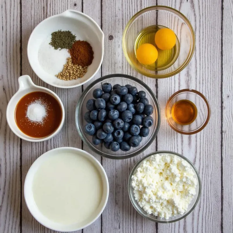 Vegan Blueberry Muffin Ingredients Laid Out on a Table