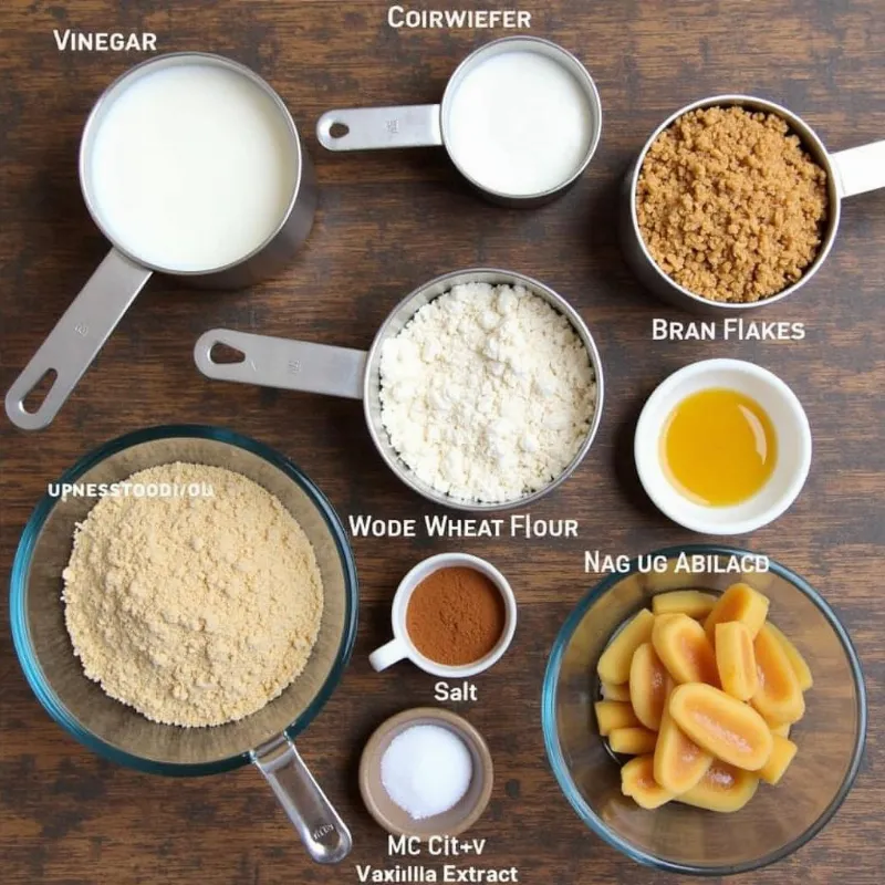 Ingredients for vegan bran muffins arranged on a table