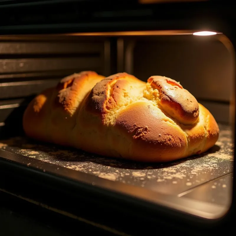 Vegan bread baking in oven