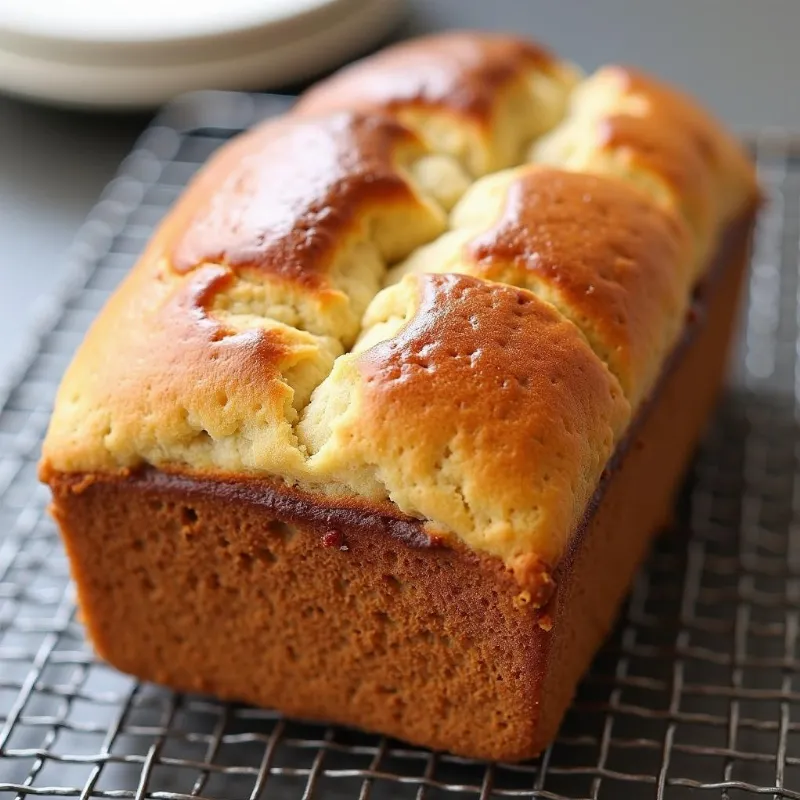 Freshly baked loaf of vegan bread cooling