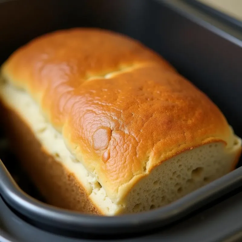 Freshly baked vegan bread in a breadmaker