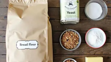 Vegan bread ingredients arranged on a table