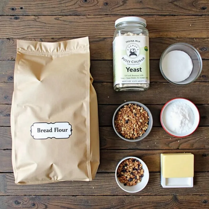 Vegan bread ingredients arranged on a table