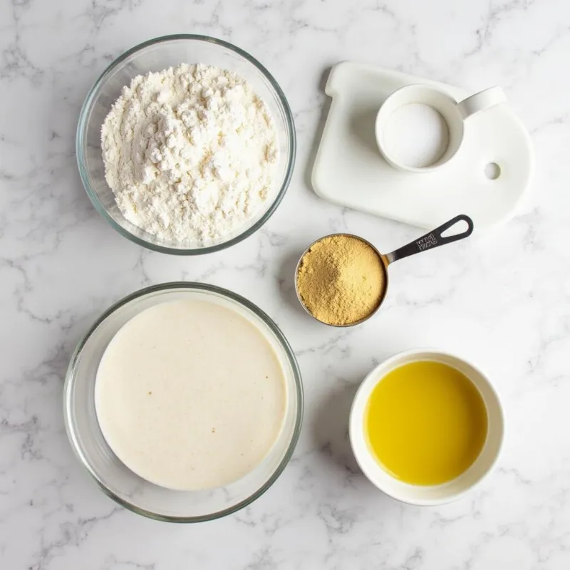 Vegan bread ingredients arranged on a counter