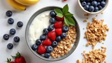 Colorful vegan breakfast bowl ingredients arranged on a table