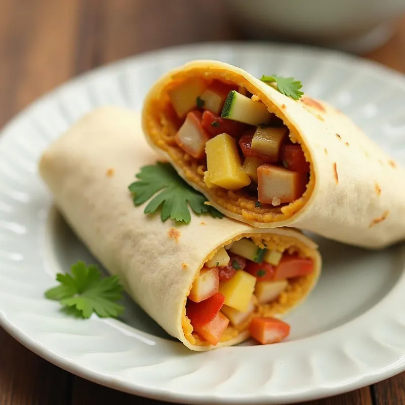 A perfectly rolled vegan breakfast burrito, ready to be enjoyed