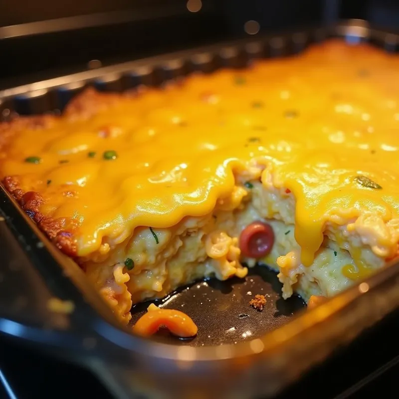 Vegan breakfast casserole baking in the oven.