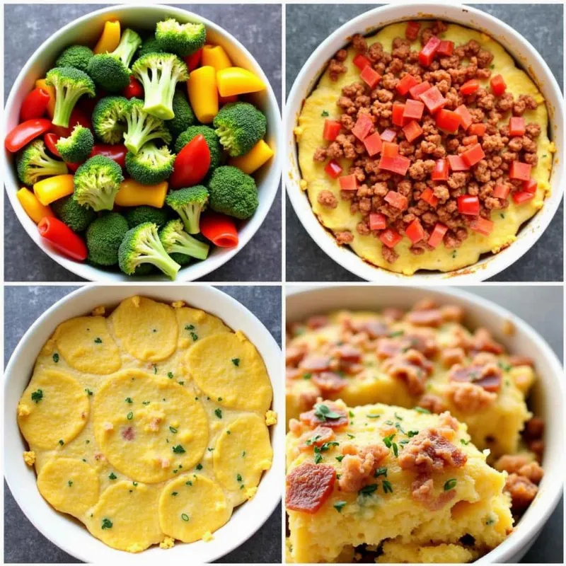 A table showcasing various vegan breakfast casserole variations.