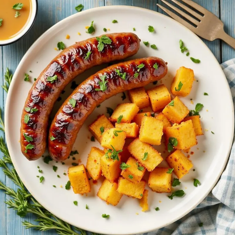 Vegan breakfast sausage platter with hash browns