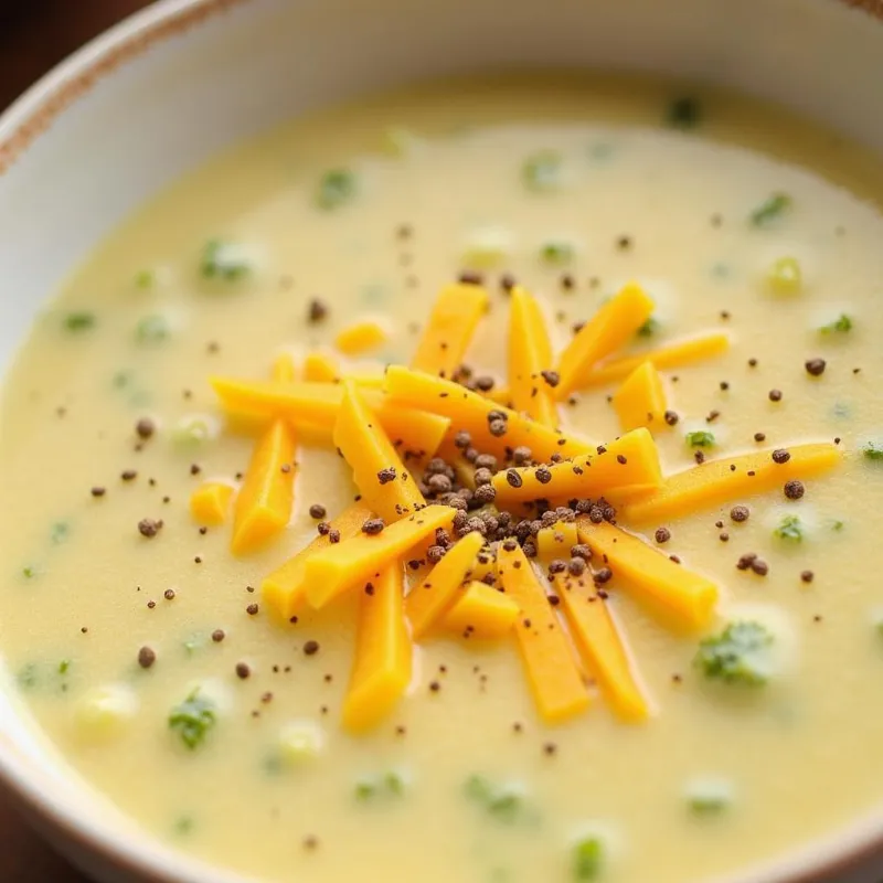 A bowl of vegan broccoli cheddar soup