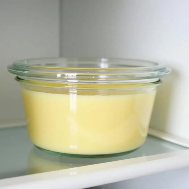 Homemade vegan butter stored in an airtight container in the refrigerator