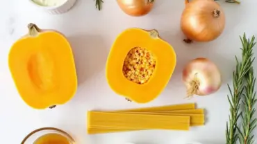 Assortment of ingredients for vegan butternut squash lasagna.