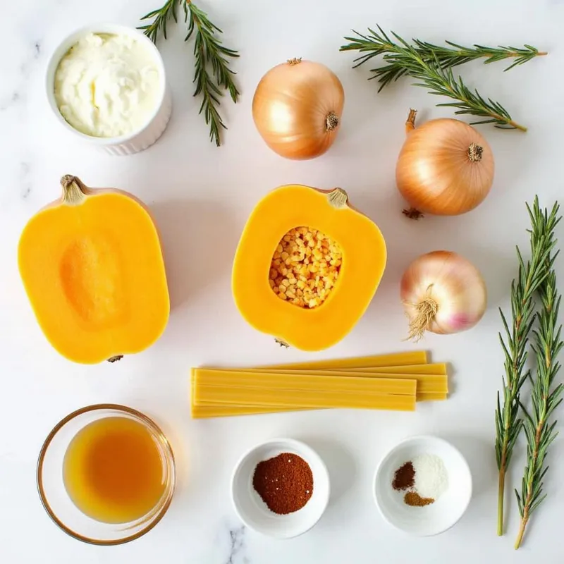 Assortment of ingredients for vegan butternut squash lasagna.