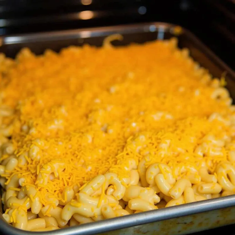 Vegan butternut squash mac and cheese baking in the oven