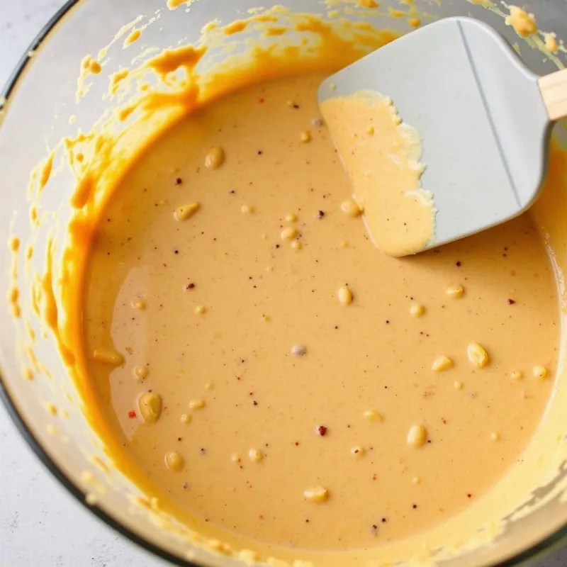  A bowl of vegan carrot cake batter with a spatula