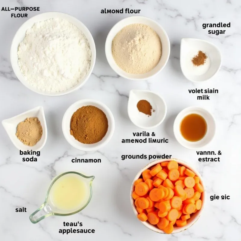 A flat lay image of the ingredients needed to make vegan carrot cake cupcakes