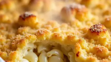 Vegan Cauliflower Mac and Cheese in a Baking Dish