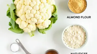 Fresh ingredients for vegan cauliflower pizza crust