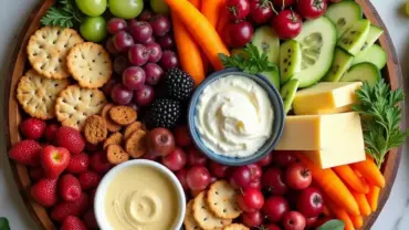 Vegan Charcuterie Board Arranged on Wooden Platter